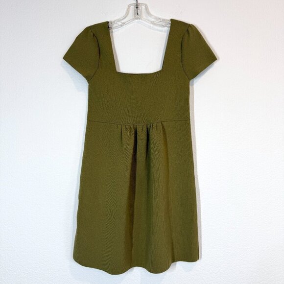Zara Green Knit Babydoll Mini Dress Square Neck Small - Picture 3 of 9